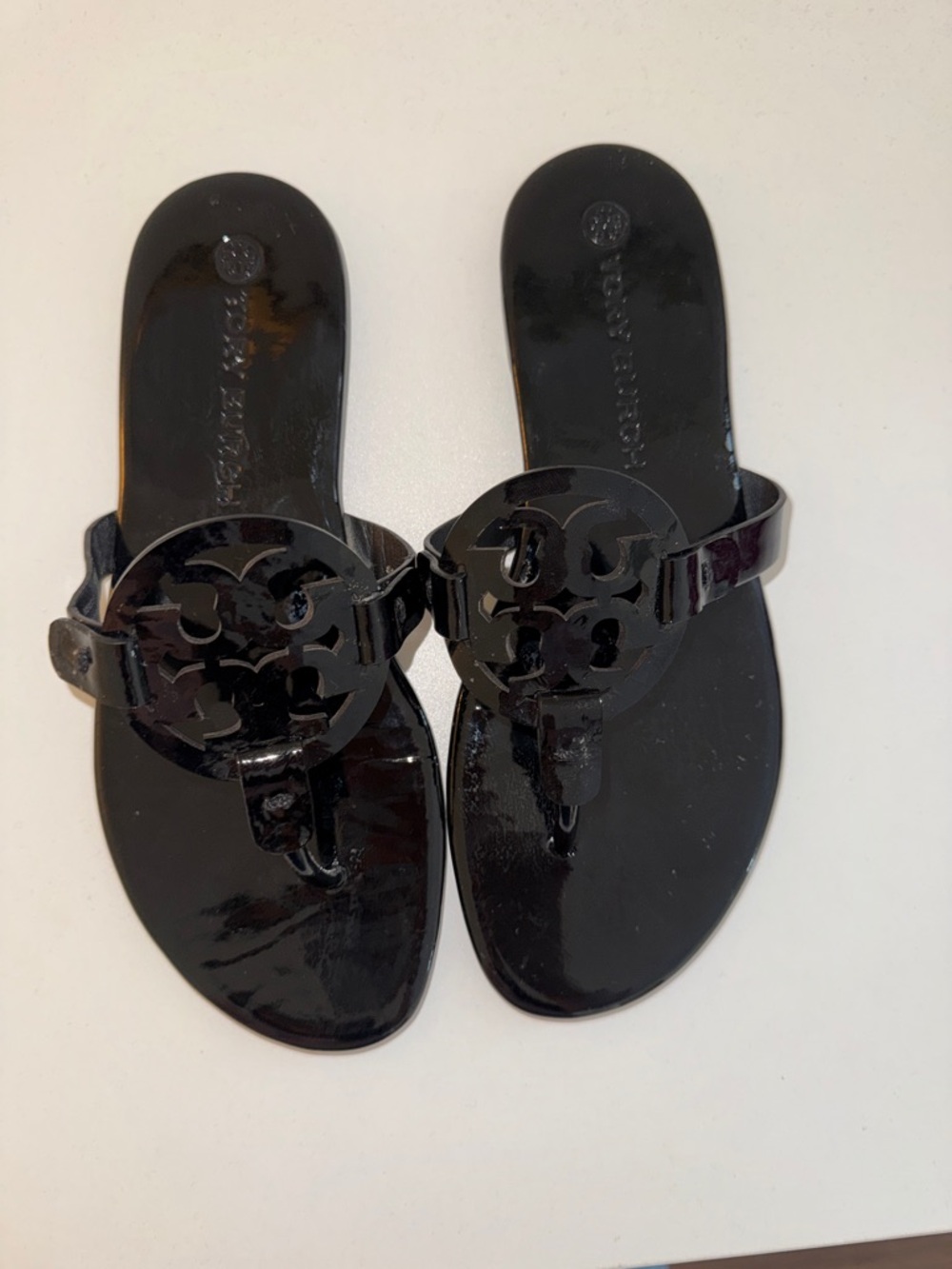 Tory Burch Black Patent Logo Thong Sandals